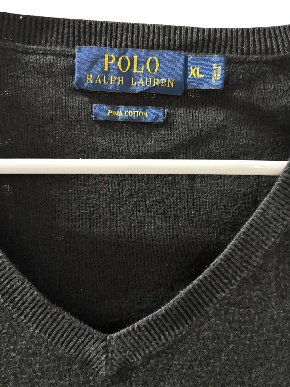 Polo by Ralph Lauren Men’s Black V-Neck Sweater with‎ Purple Logo Size XL